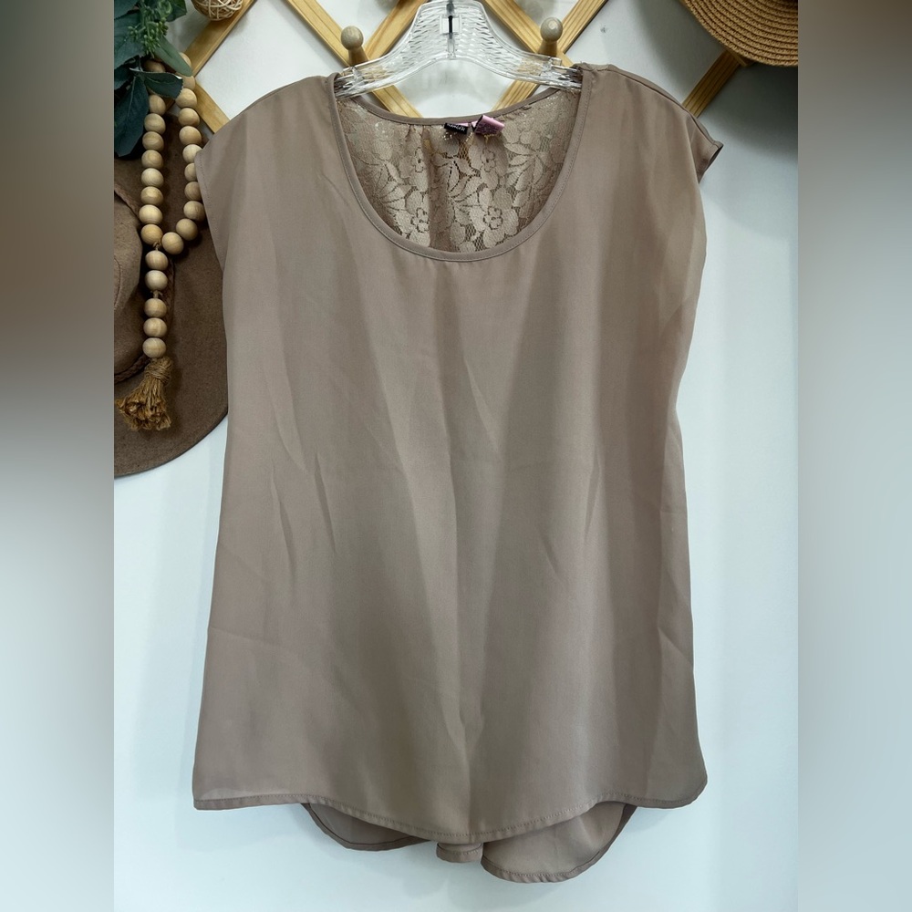 Love on a Hanger Tan Lace Accent Women’s Blouse